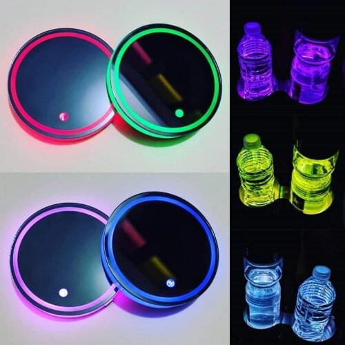 Universal LED charging Car Led Cup Holder Water Bottom Mat RGB Light Decor Cover Luminous Trim Lamp Car drink coaster anti-slip