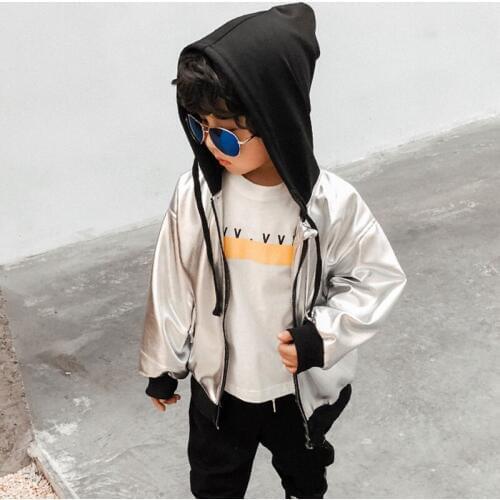 Spring Autumn Boys Coat Casual Kids Baseball Jacket Solid Color Hooded Boys Outerwear Jacket BC303