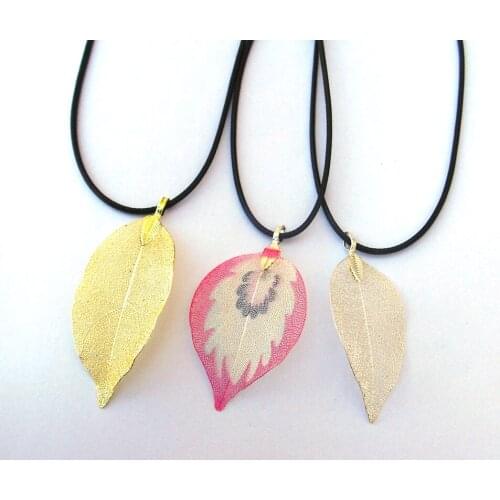 Fashion Women Jewelry Natural Real Leaf Pendants Silver Red Gold Color Necklaces Long sweater chain Gift for Women