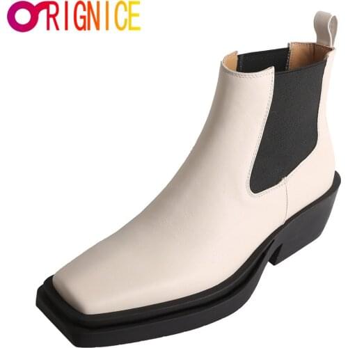 Orignice New Arrival Chelsea Ankle Boots Women Platform Chunky Heels Fashion Square Toe Autumn Winter Shoes Brand Designer