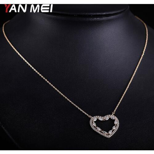 YANMEI Double Hearts Pendant Necklaces Cublic Zircon Chain Necklace Female Collier Love Gift YMD1325