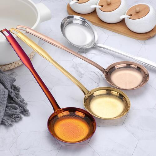 1PC Stainless Steel Colander Spoon Filters Oil Filter Grid Scoop Kitchen Round Oil Foam Scoop Oil Filter Network Filtering Tool