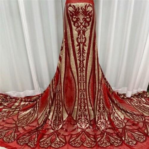 2021 red high quality French Nigerian sequins net lace,African tulle mesh sequence lace fabric for party dress 5yards/lot RED