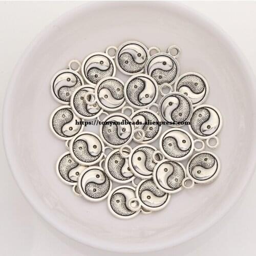 50Pcs/Lot) Zinc Alloy Tibetan Silver European Charm Tai Chi-Shape Pendant Size 13x10mm ZN49832B