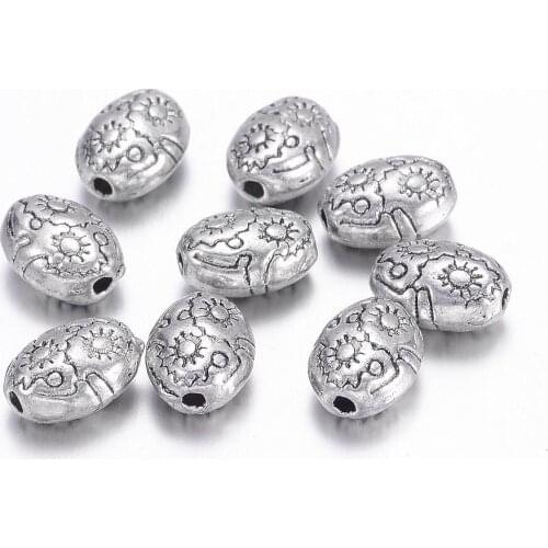 50Pcs Spacer Beads Tibetan Style Oval Beads for Jewelry Bracelet Necklace Making DIY Antique Silver Color 6x8mmx4.1mm