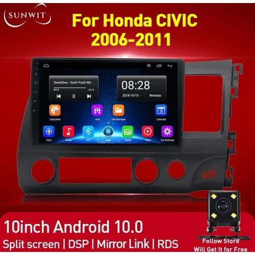 10inch 2+32G DSP Car Monitor For Honda Civic 2006-2011 Car Radio Multimedia Video Player GPS Navigation Android 10.0 Mirror Link