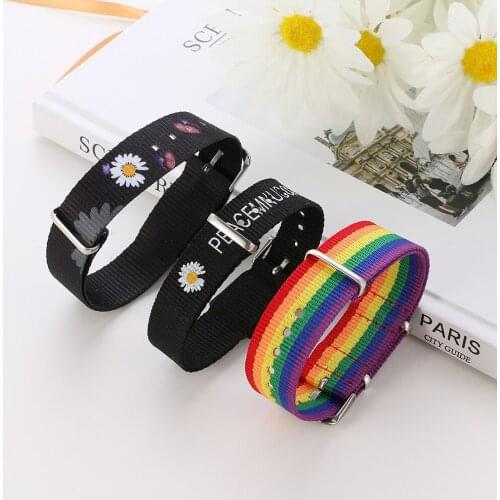 Daisy Strap Bracelets for Girls Boys Rainbow Wristband Womens Bracelet Cotton Linen Adjustable Charm Straps Couple Jewelry