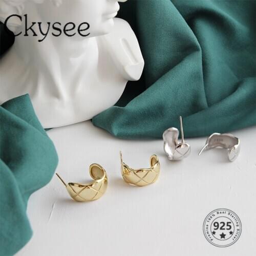 Ckysee 2020 Trendy 925 Sterling Silver Weave Gold Earrings For Women Korean Texture Earrings Creative Jewelry