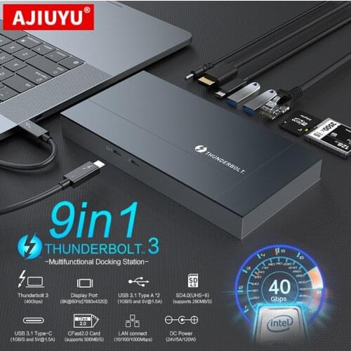Thunderbolt 3 40Gbps USB C HUB to 8K Displayport DC Power USB-C Cable Splitter Port Thunderbolt3 Dock For MacBook Pro Air Laptop