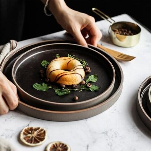 Creative Retro Ceramic Disc Platter Nostalgic Old-fashioned Hotel Creative Personality Commercial Flat Stoneware Dessert Plate