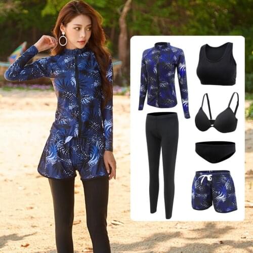 New UV Protect Swimwear Wetsuit Female Modest Full Cover Long Sleeve Trousers Swimsuit Set Muslim Burkinis Sports Jellyfish Suit
