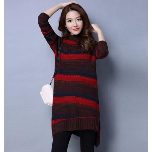 Fashion 2020 Autumn Winter Knitting Sweater Dress Female Turtleneck Striped Pullover Casual Womens Wool Sweaters WXF582