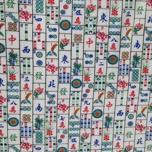 Cartoon Chinese Mahjong Cotton Fabric for Girl Dresses Clothes Curtain Cushion Cover Quilting Sewing DIY Needlework Material