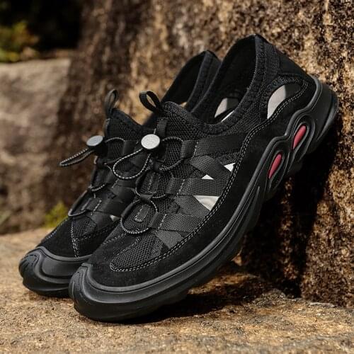 Mens sandals 2021 summer breathable mesh hollow soft bottom outdoor deodorant sports casual shoes beach sandals and slippers