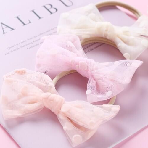 New Polka Dot Headband For Children Baby Girl Hair Ties Fabric Large Bow Elastic Hair Band Kids Accessorie Nylon Headwear