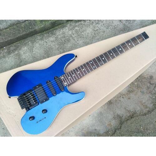 The new blue headless electric guitar, rose wood finger plate, black pickup, customizable, free delivery