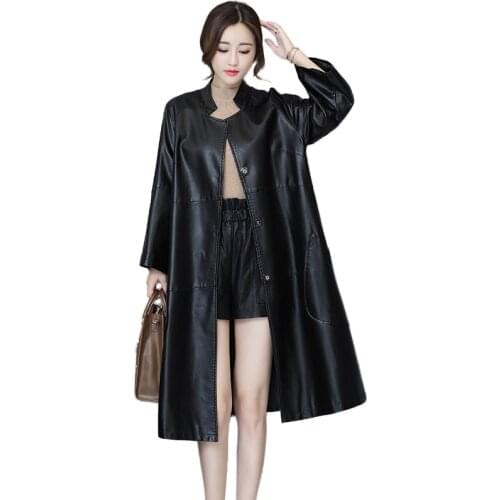 Womens Soft Pu Leather Jackets Large Size Ladies Loose Faux Sheepskin Coat Trench Leather Windbreaker Female Casual Outerwear