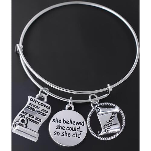 She believed she did Ancient Pendant DIY Bracelet Bachelor Cap & Vincent Metal Charm Student Graduation wire bangle