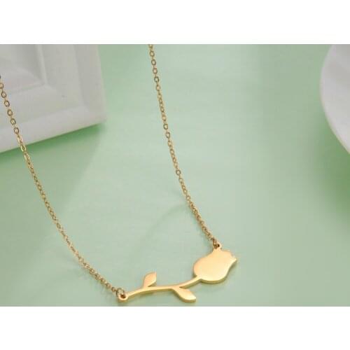 Cazador Stainless Steel Cute Tulip Flower Pendant Necklaces Friends Wedding Engagement Aesthetic Jewelry Choker Necklaces Women