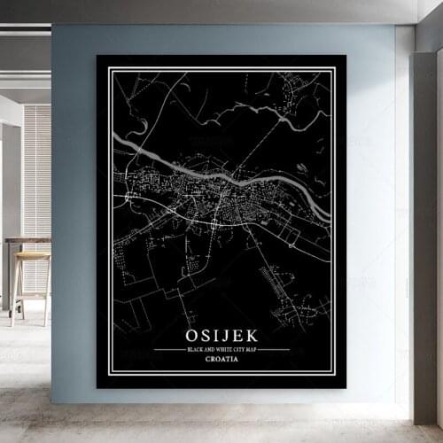 Landscape OSIJEK world city map black and white wall art poster print canvas painting Nordic style home decor for living room