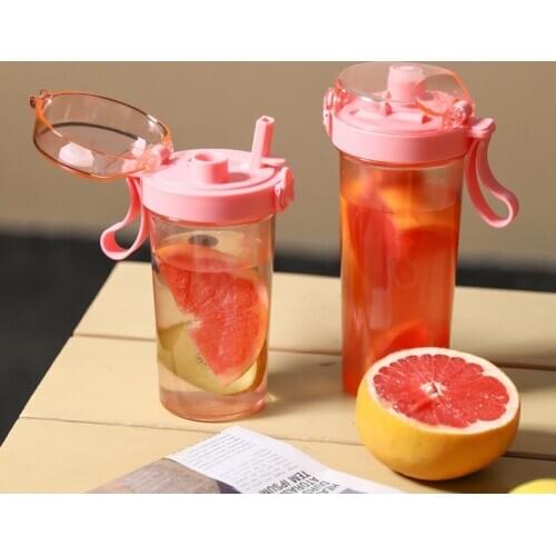 Creative Double Straw Plastic Water Bottle BPA Free Cute Water Bottle With Straw For Women Portable Leakproof Drinking Bottles