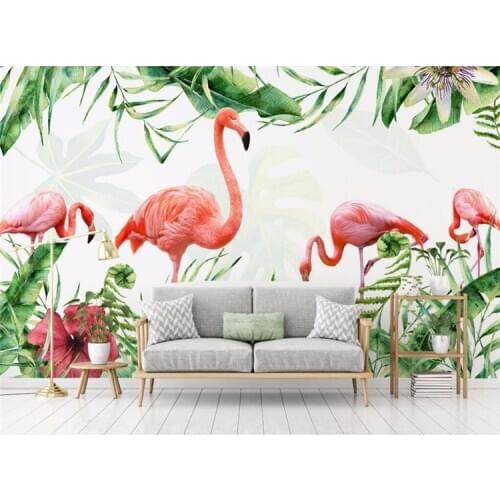 Custom wallpaper 3d photo mural nordic minimalist hand drawn flamingo tropical leaves living room backdrop wallpaper