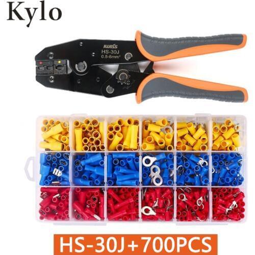 IWISS HS-30J Terminals Crimper Tool 700PCS of Insulated Butt Bullet Spade Fork Ring Crimp Terminals Connectors