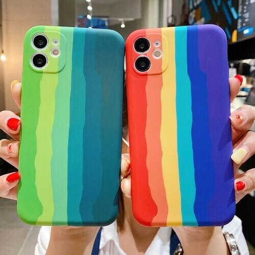 Rainbow Original Silicone Phone Case For iphone 7 8 Plus X Xs Max XR SE iphone 11 12 Pro Max Mini Luxury Colourful Soft Cover