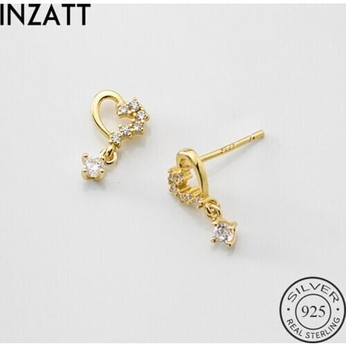 INZATT Real 925 Sterling Silver Zircon Heart Stud Earrings For Fashion Women Party Fine Jewelry Minimalist Cute Accessories Gift