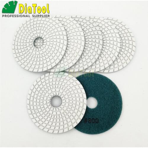 SHDIATOOL 7pcs 4" #800 diamond wet flexible polishing pads100mm White bond sanding disc for granite stone marble