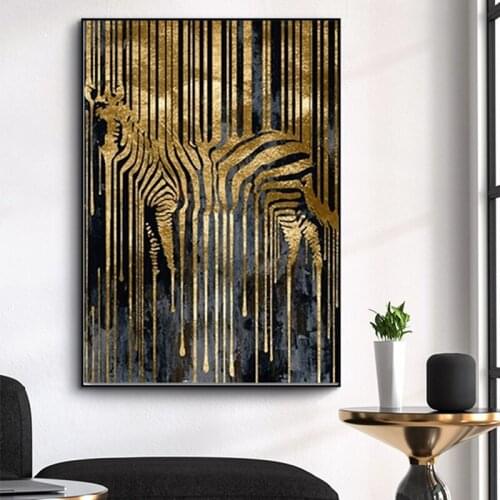 Nordic Modern Abstract Art Golden Zebra Canvas Painting Wall Art Posters and Print Scandinavian Wall Art Picture Home Decoration