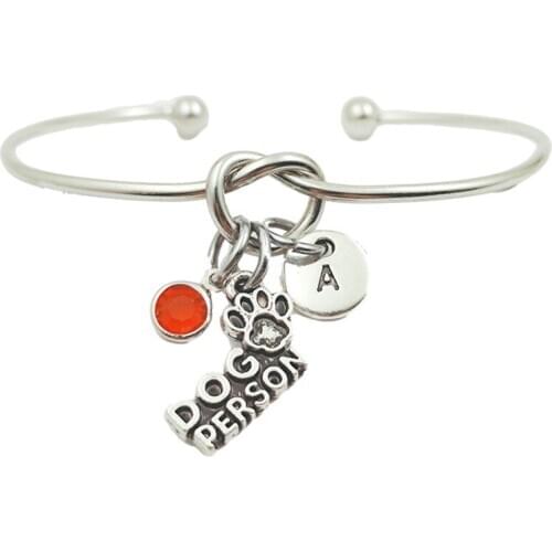 Dog Person Retro Creative Initial Letter Monogram Birthstone Adjustable Bracelet Fashion Jewelry Women Gift Pendant