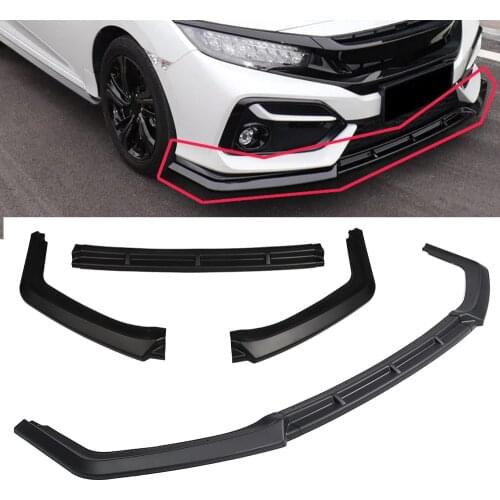 3PCS Car Front Bumper Splitter Lip Spoiler Diffuser Guard Cover Trim For Honda Civic Hatchback 2016-2021 Carbon Look / Black