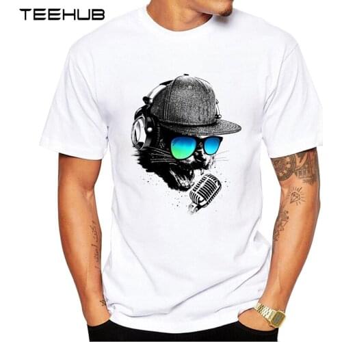 TEEHUB Mens New Funny Music Cat with Glasses Design Short Sleeve T-Shirt Cool Tops Hipster Tee Shirts