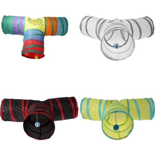 Indoor 3-way Collapsible Cat Tunnel Tube Kitty Tunnel Bored Cat Pet Toys Peek Hole Toy Cat Puppy Kitty Kitten Rabbit