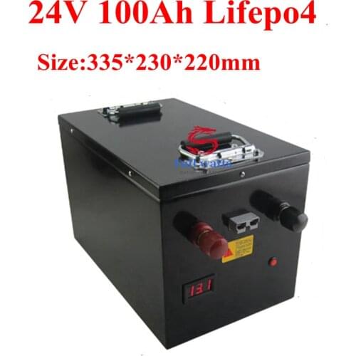 Waterproof 24V 100AH Lifepo4 Battery Electric Bicycle Voltage Display for 4800W Solar Forklift EV AGV UPS + 29.2v 10A Charger