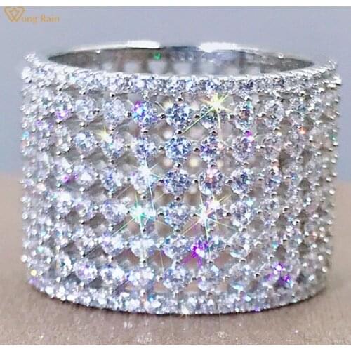Wong Rain 100% 925 Sterling Silver Created Moissanite Diamonds Gemstone Wedding Band Luxury Rings Fine Jewelry Drop Shipping