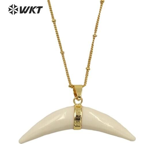 WT-N537 Charm necklace wholesale natural bone horn necklace white pendant with gold chain for fashion jewelry in high quality