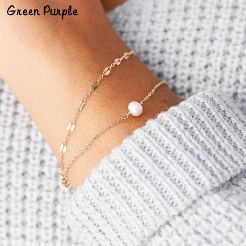 Pearl Bracelet Handmade Gold Wrap Jewelry Charm Bracelet Gold Vintage Boho Bangles Bracelet for Women