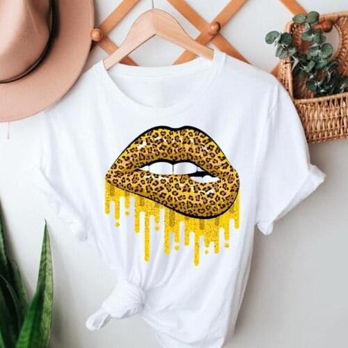 Women Short Sleeve Trend Style Aesthetic Leopard Lip Casual Summer Tshirts Clothes Graphic T Top Lady Print Female Tee T-Shirt