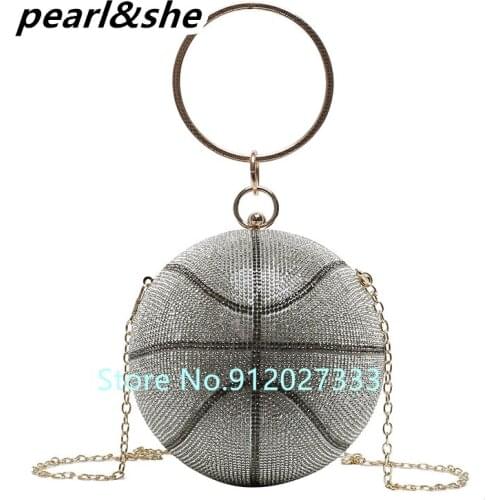 Round Ball Clutch Evening Bag Women New Designer Creative Dinner Purse High Quality Personality Rhinestone Basketball Football