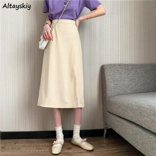Y2k Skirts Women Oversize All-match Split Solid Korean A-line Casual Ins Bottoms Mid-calf Breathable Harajuku Streetwear Tender