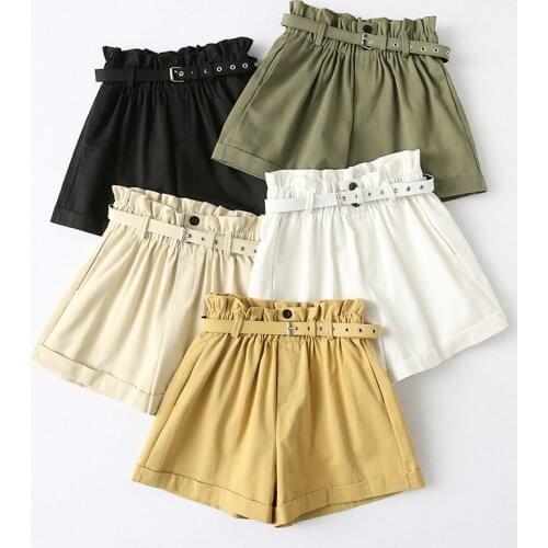 DOUJILI Summer High Waist Belt Short Pants 2021 Women New Style Black White Green Yellow Short Pants For Lady
