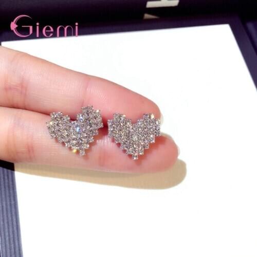925 Sterling Silver Heart Engagement Stud Earrings For Women Girls CZ Crystal Fashion Jewelry Valentines Day Gift Wholesale