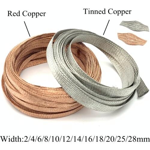 1/2/5M Tinned Plating Copper Braided Sleeve 2 6 8 10 16 18 25 28 mm Expandable Metal Sheath Screening Signal Wire Cable Shielded