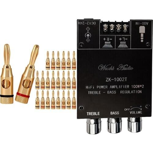 1 Set Banana Plugs Open Screw Plugs Audio Jack Connector & 1 Pcs Bluetooth 5.0 Subwoofer Amplifier Board