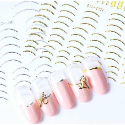 1pcs Gold Silver Sliders 3D Nail Stickers Straight Curved Liners Stripe Tape Wraps Geometric Nail Art Decorations BESTZG001-013
