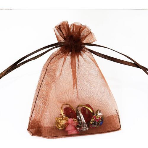 100pcs/lot 9*12cm Coffee Organza Bags Small Wedding Gift Bag Cute Drawable Candy Jewelry Packaging Bag Pouches