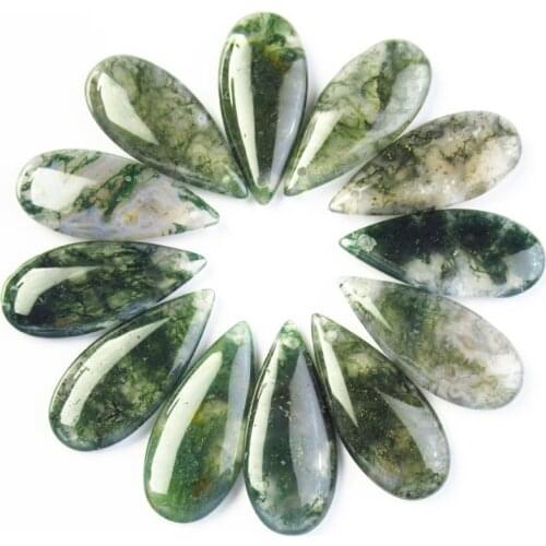 12pcs/Lot Natural Stone Moss Agates Teardrop Spacer Beads For Jewelry Making DIY Earring/Pendant Accessories