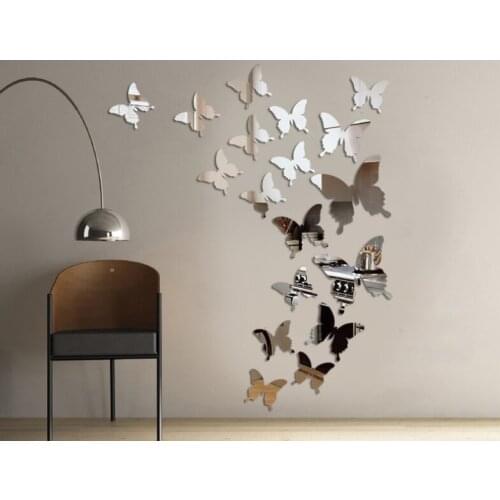 12Pcs Creative Mirror Wall Sticker Butterfly 3D Wall Art Party Wedding Home Decoration Butterfly Fridge Sticker Wall Sticker